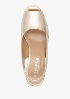 New DANIEL Canna Gold Leather Peep Toe Wedge Sandals