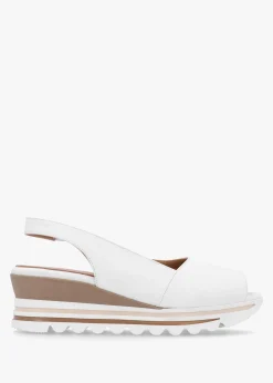 Hot DANIEL Canna White Leather Peep Toe Wedge Sandals