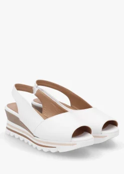 Hot DANIEL Canna White Leather Peep Toe Wedge Sandals