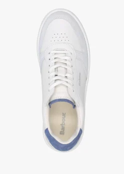 New BARBOUR Celeste White Chambray Leather Trainers
