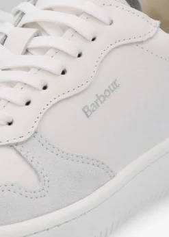 New BARBOUR Celeste White Chambray Leather Trainers