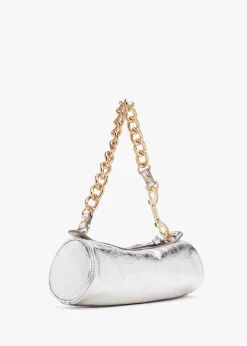 Best VIVIENNE WESTWOOD Cindy Cylinder Silver Metallic Crinkle Shoulder Bag