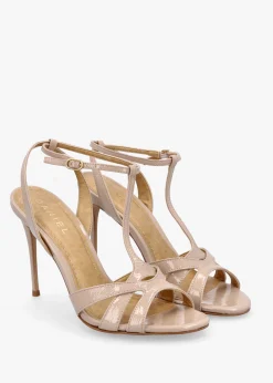 Best DANIEL Civil Nude Patent Leather T Bar Stiletto Heel Sandals