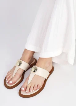 Fashion DANIEL Costly Cream Leather Toe Post Sandals