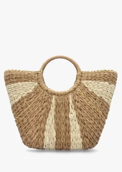 Online BLE Cream & Beige Straw Woven Shopper Bag