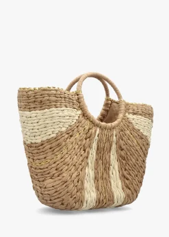 Online BLE Cream & Beige Straw Woven Shopper Bag