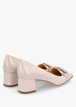 Fashion LUCA GROSSI Cream Patent Leather Block Heel Court Shoes
