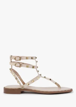 Clearance DF By DANIEL Cube Beige Square Studded Gladiator Sandals