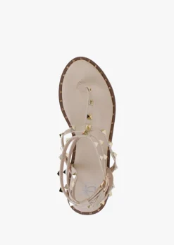 Clearance DF By DANIEL Cube Beige Square Studded Gladiator Sandals