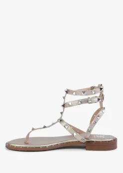 Hot DF By DANIEL Cube Gold Square Studded Gladiator Sandals