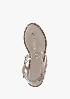 Hot DF By DANIEL Cube Gold Square Studded Gladiator Sandals