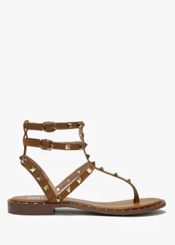 Sale DF By DANIEL Cube Tan Square Studded Gladiator Sandals