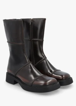 Clearance MIISTA Dahlia Dark Brown Leather Square Toe Calf Boots