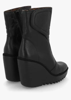 Fashion FLY LONDON Dally Black Full Grain Leather High Wedge Ankle Boots
