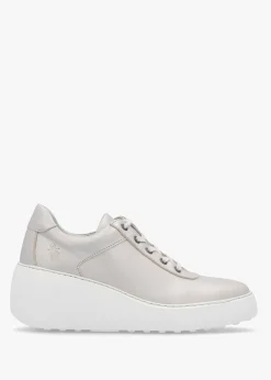 Outlet FLY LONDON Dipo Silver Leather Wedge Trainers