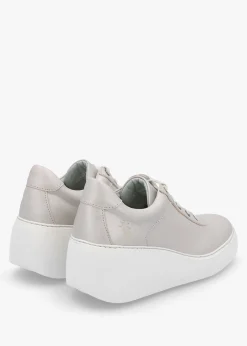 Outlet FLY LONDON Dipo Silver Leather Wedge Trainers