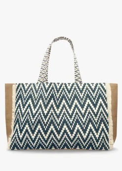 Outlet BLE Ecru & Blue Jute Woven Shopper Bag
