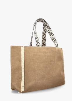 Outlet BLE Ecru & Blue Jute Woven Shopper Bag