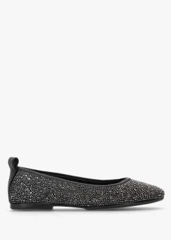 Sale DANIEL Edgie Black Suede Jewel Embellished Ballet Pumps