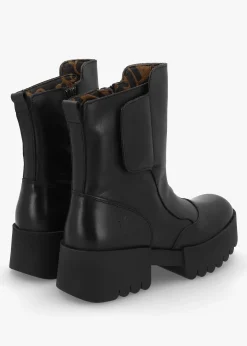 Online FLY LONDON Egli Black Leather Block Heel Chunky Ankle Boots