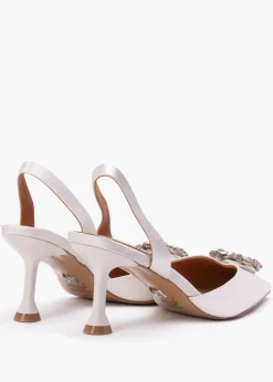 Fashion KAZAR Elewed White Leather Embellished Sling Back Heeled Pumps