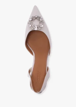 Fashion KAZAR Elewed White Leather Embellished Sling Back Heeled Pumps