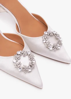 Fashion KAZAR Elewed White Leather Embellished Sling Back Heeled Pumps