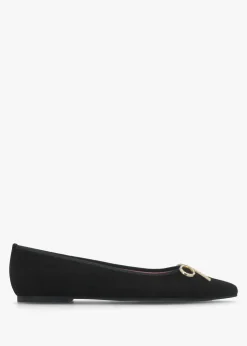 Outlet PRETTY BALLERINA Ella Black Suede Diamante Bow Pointed Toe Ballet Pumps