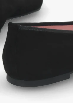 Outlet PRETTY BALLERINA Ella Black Suede Diamante Bow Pointed Toe Ballet Pumps