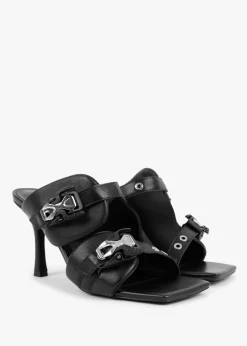 Online DANIEL Ellen Black Leather Double Buckle Strappy Heeled Sandals