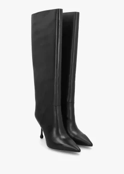 Fashion DANIEL Elodie Black Leather Sculpted Heel Knee Boots