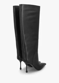 Fashion DANIEL Elodie Black Leather Sculpted Heel Knee Boots