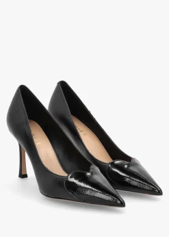 Outlet DANIEL Elove Black Leather Heart Toe Cap Court Shoes