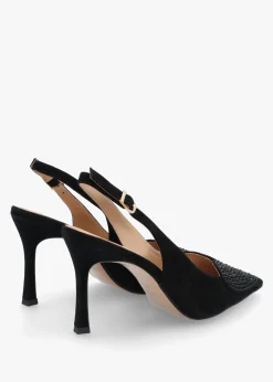 Discount DANIEL Elove Black Suede Crystal Heart Toe Cap Heeled Sling Backs