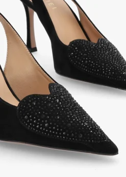 Discount DANIEL Elove Black Suede Crystal Heart Toe Cap Heeled Sling Backs