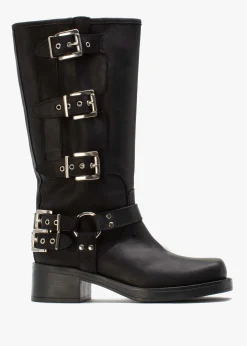 Online DANIEL Emotie Black Leather Multi Buckle Biker Boots