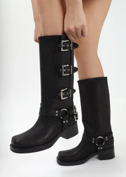 Online DANIEL Emotie Black Leather Multi Buckle Biker Boots