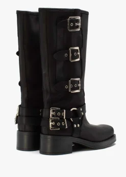 Online DANIEL Emotie Black Leather Multi Buckle Biker Boots