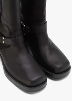 Online DANIEL Emotie Black Leather Multi Buckle Biker Boots