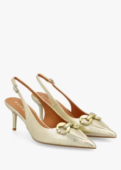 New DANIEL Eppie Gold Leather Mid Heel Sling Back Shoes