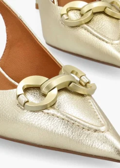 New DANIEL Eppie Gold Leather Mid Heel Sling Back Shoes
