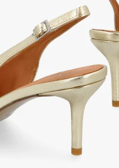 New DANIEL Eppie Gold Leather Mid Heel Sling Back Shoes