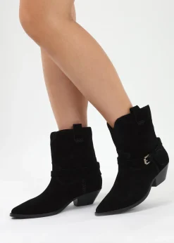 Fashion DANIEL Esmena Black Suede Western Ankle Boots