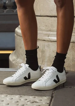 Best VEJA Esplar Logo Extra White Black Leather Trainers