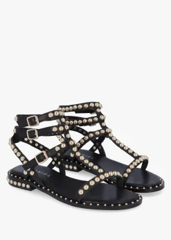 Fashion DANIEL Eternal Black Leather Studded Gladiator Sandals