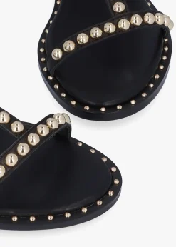 Fashion DANIEL Eternal Black Leather Studded Gladiator Sandals