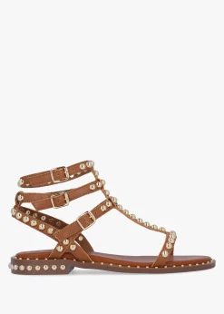 Discount DANIEL Eternal Tan Leather Studded Gladiator Sandals