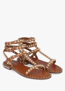 Discount DANIEL Eternal Tan Leather Studded Gladiator Sandals