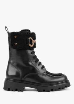 Sale DANIEL Evashearl Black Leather & Faux Shearling Ankle Boots