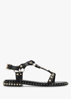 Sale DANIEL Everlast Black Leather T Bar Studded Sandals